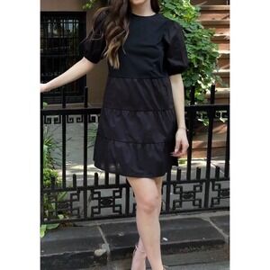 Taylor Tillman Carlie Dress Women's Size Large Black Puff Sleeve